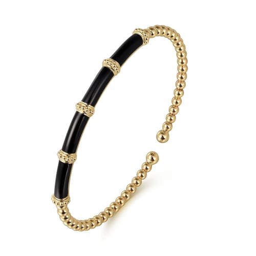 (S2205375) 14K YG Bujukan and Bar Split Bangle with Black Enamel Size 6.25 "Gabriel & Co"