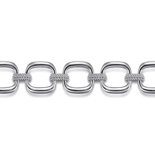 (S2205330) Sterling Silver Bujukan & Cushion Shaped Link Bracelet 7" "Gabriel & Co."
