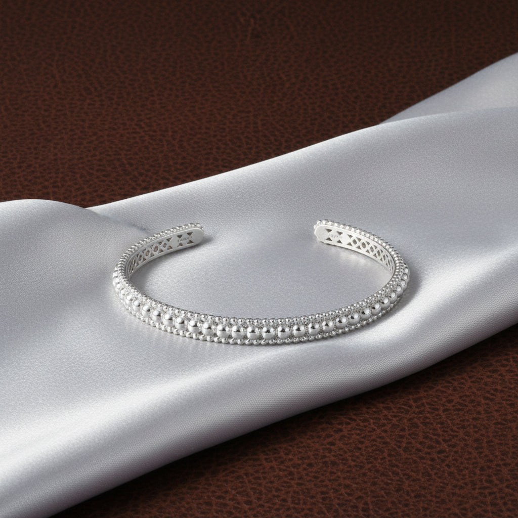 (S2203378) Sterling Silver Bujukan Beaded Open Cuff Bracelet 6.25" "Gabriel & Co."