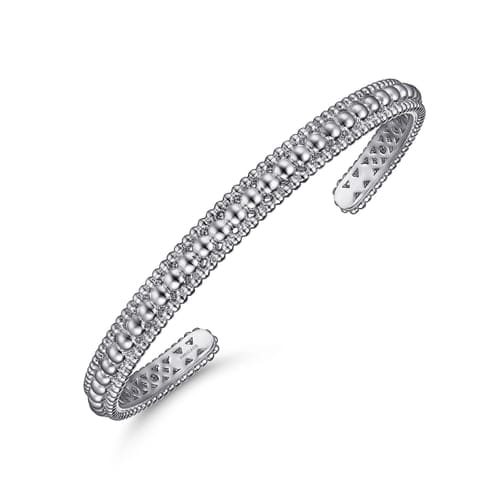 (S2203378) Sterling Silver Bujukan Beaded Open Cuff Bracelet 6.25" "Gabriel & Co."