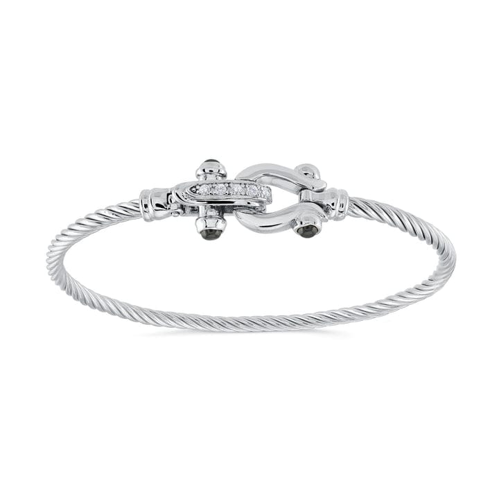 Sterling Silver Equestrian Twist Bangle with Cubic Zirconia and Black Onyx