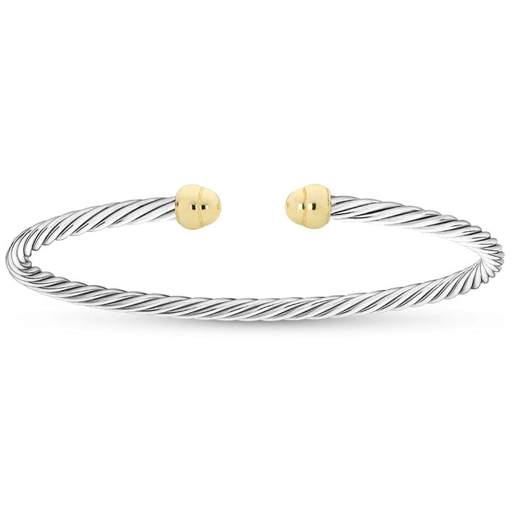 Sterling Silver Mini Twist Open Bangle with Yellow Vermeil Ends