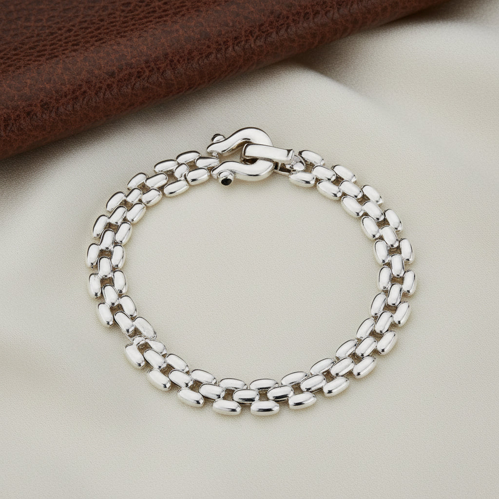 Sterling Silver Rounded Equestrian Square Link Bracelet