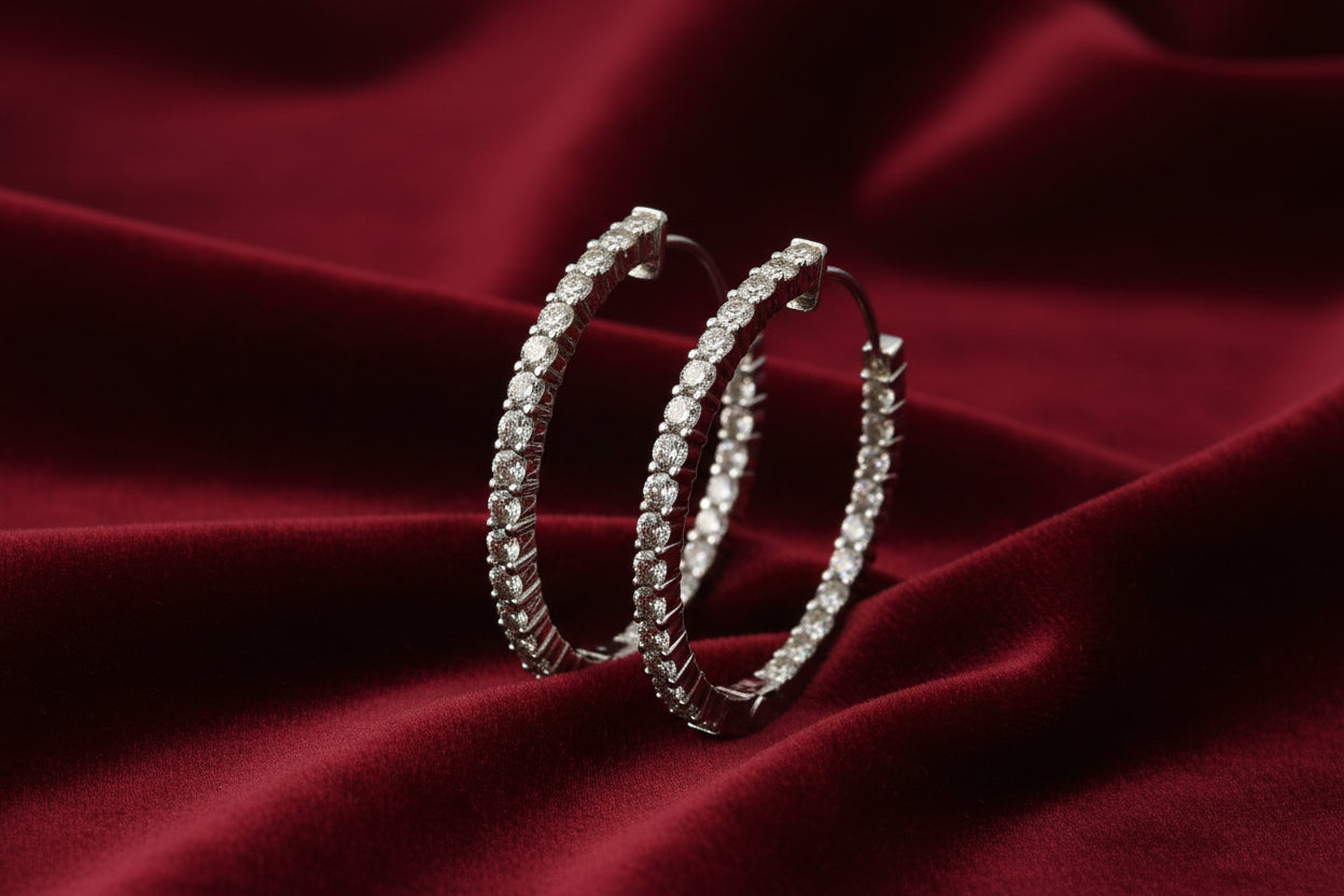 14K WHITE GOLD INSIDE OUTSIDE DIAMOND HOOPS. 2.00CT