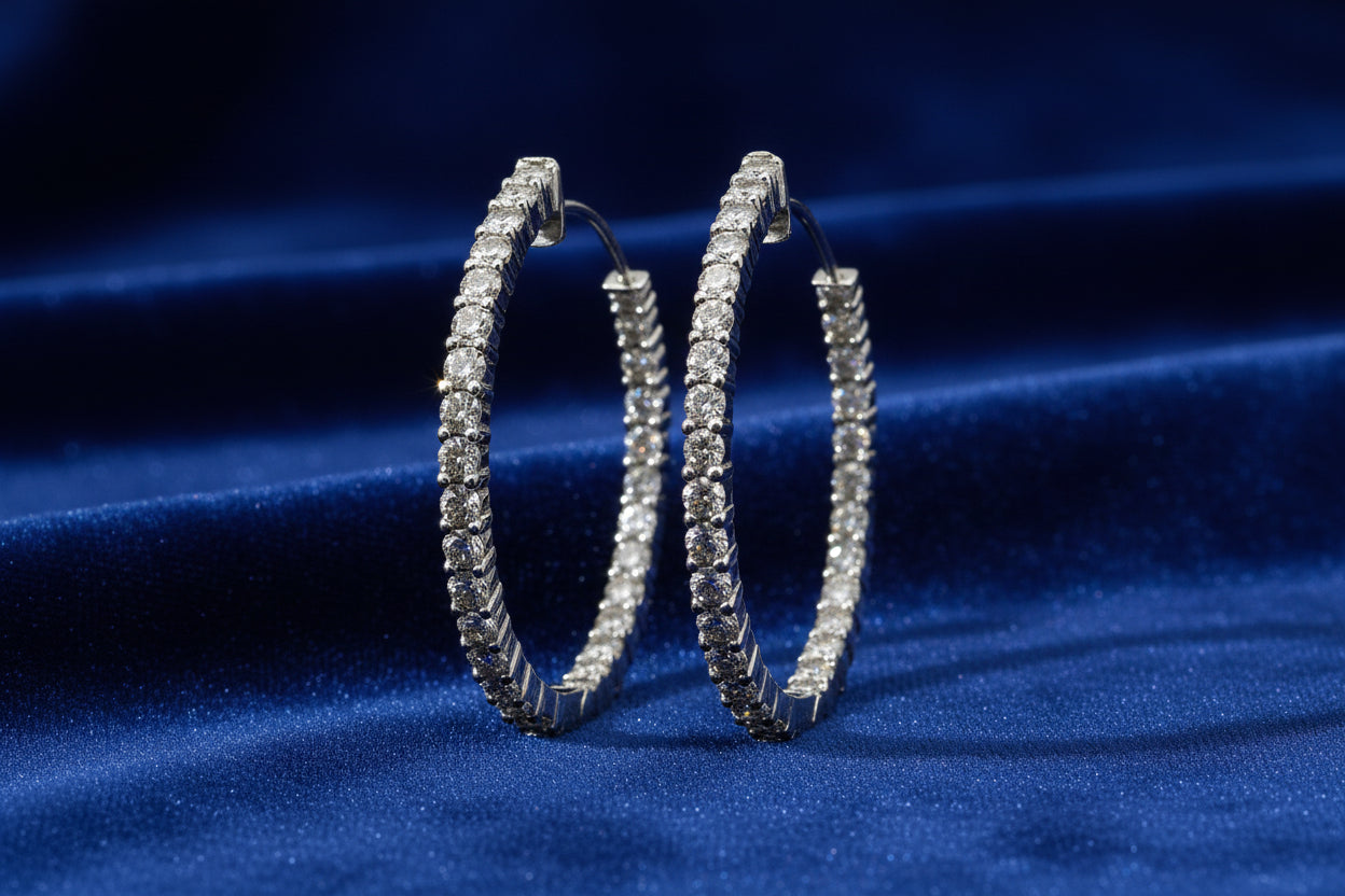 14K WHITE GOLD INSIDE OUTSIDE DIAMOND HOOPS. 2.00CT