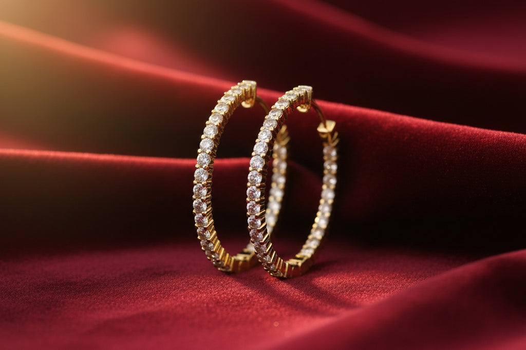 14K YELLOW GOLD INSIDE OUTSIDE DIAMOND HOOPS. 2.00CT