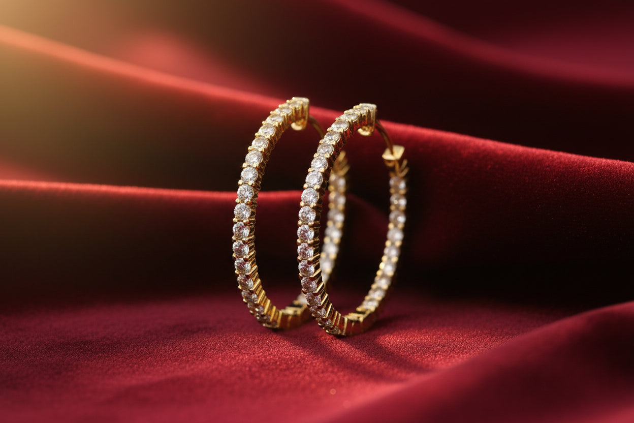 14K YELLOW GOLD INSIDE OUTSIDE DIAMOND HOOPS. 2.00CT