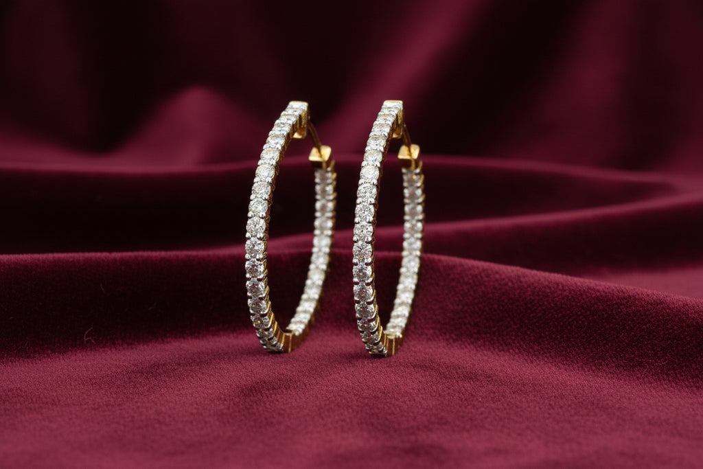 14K YELLOW GOLD 2.00CTW DIAMOND INSIDE OUTSIDE HOOPS