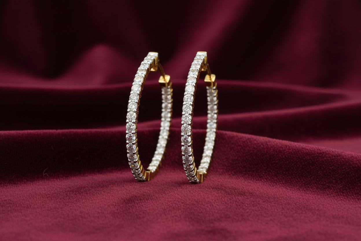 14K YELLOW GOLD 2.00CTW DIAMOND INSIDE OUTSIDE HOOPS