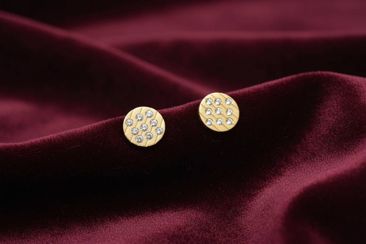 14K YG 18RD=0.18CTW DIAMOND DISC STUD EARRINGS