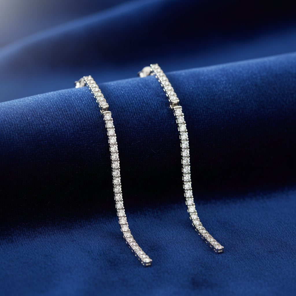 14K WHITE GOLD .40TW DIAMOND BAR DANGLING STUD EARRINGS