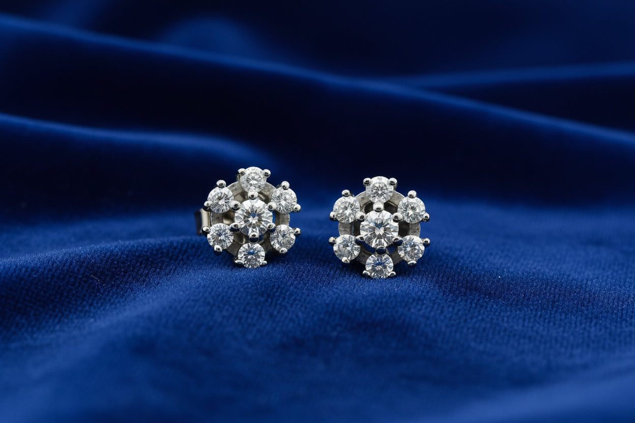 14K WG SNOWFLAKE STUDS 0.10CTW CDN DIAMONDS WITH 0.21CTW DIAMONDS FIRE & ICE CDN CERT #CAD 197351...