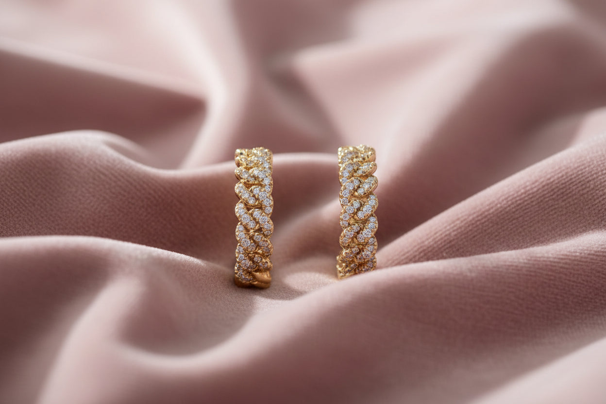 10K YG MIAMI CUBAN DIAMOND HOOPS. .65TW, I1 H/I.