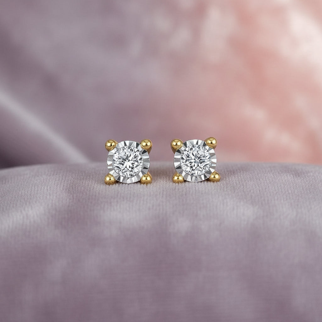 10K yellow & white gold diamond illusion studs