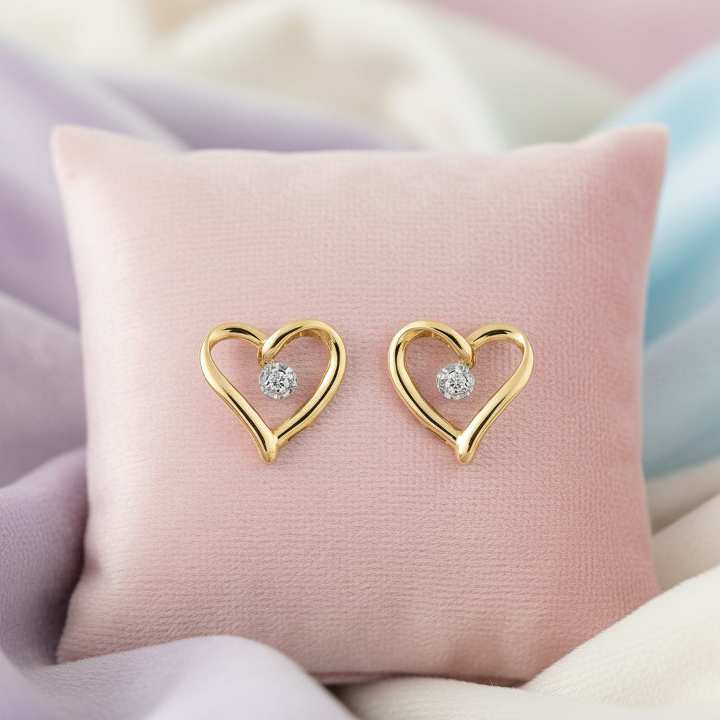 10K HEART EARRINGS WITH DIAMOND .015ctw