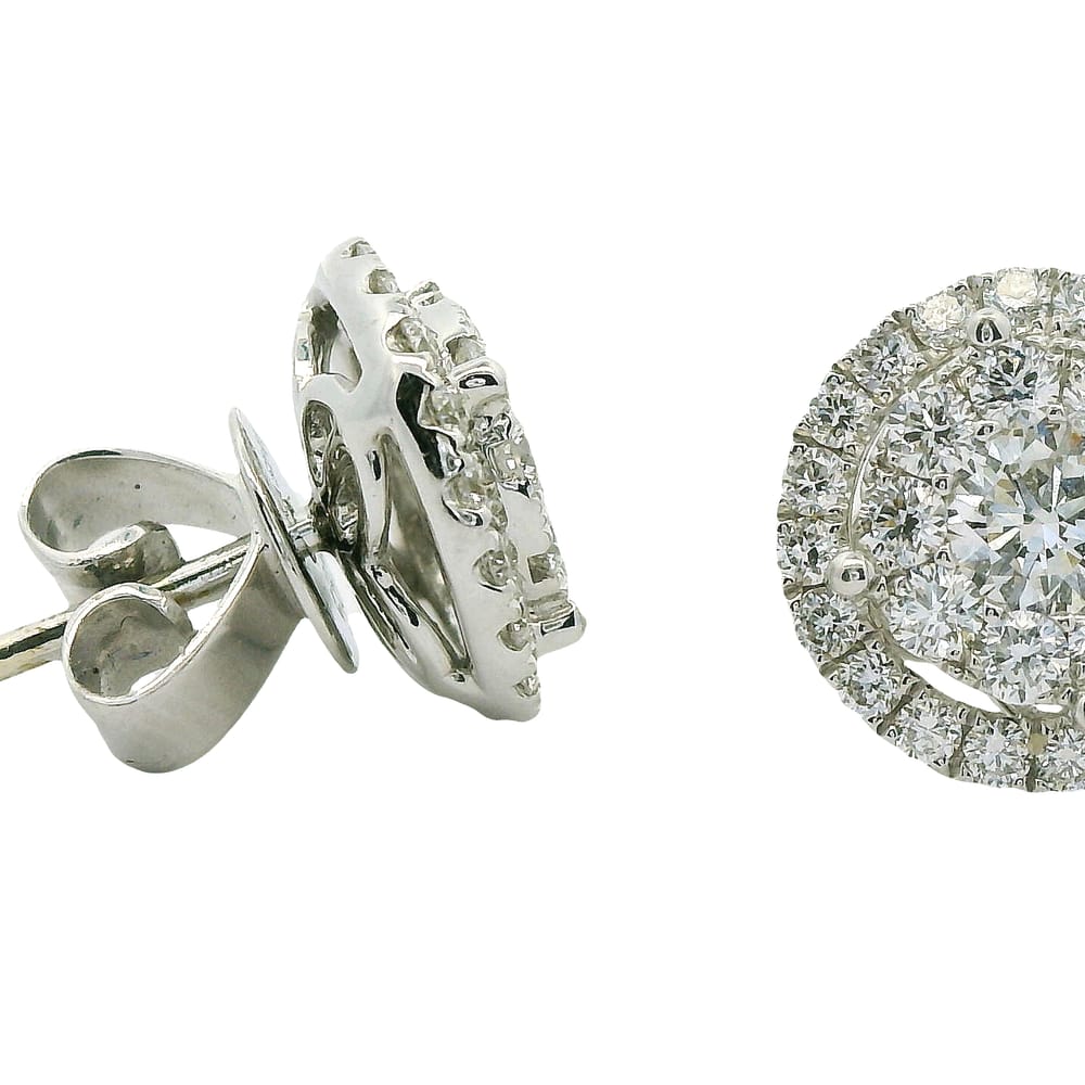 14K WG .96TW DIAMOND HALO CLUSTER EARRINGS