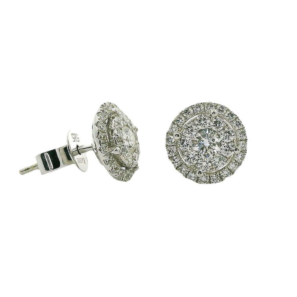 14K WG .96TW DIAMOND HALO CLUSTER EARRINGS