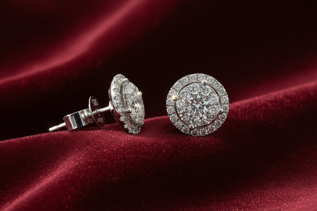 14K WG .96TW DIAMOND HALO CLUSTER EARRINGS