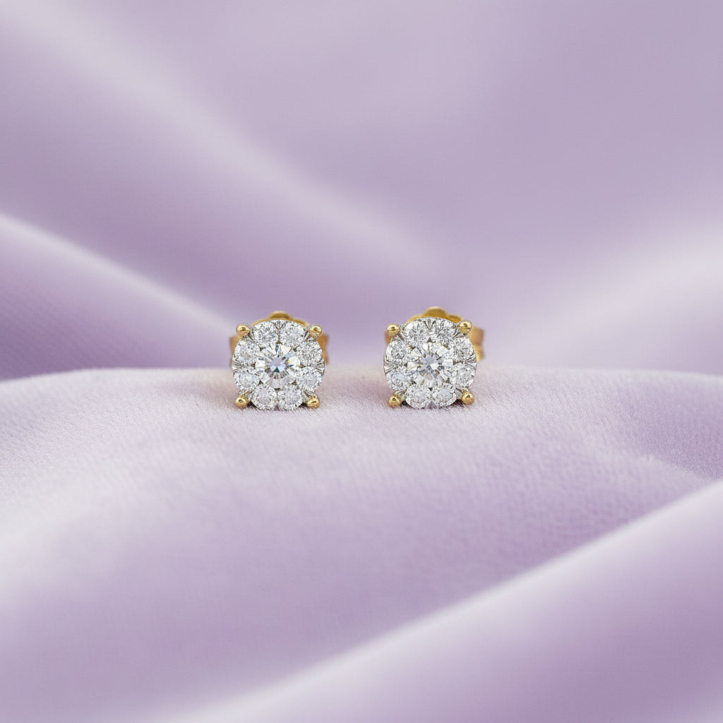 14K YG/WG 0.35CTW DIAMOND 5MM "LOVEBRIGHT" CLUSTER STUDS