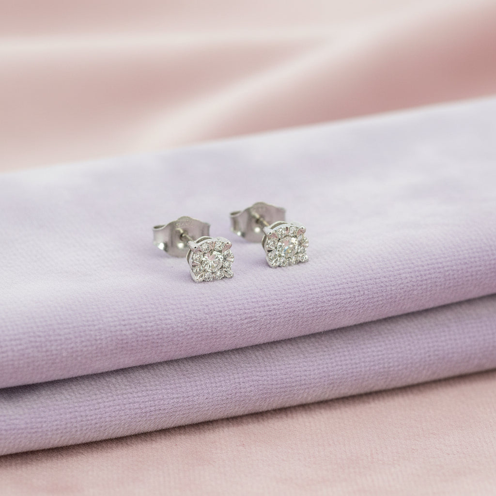 14K WG 0.15CTW DIAMOND 3.5MM "LOVEBRIGHT" CLUSTER STUDS