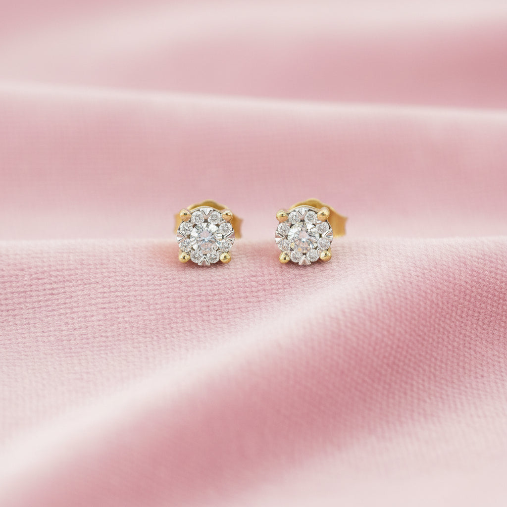 14K YG/WG 0.25CTW DIAMOND 4.5MM "LOVEBRIGHT" CLUSTER STUDS
