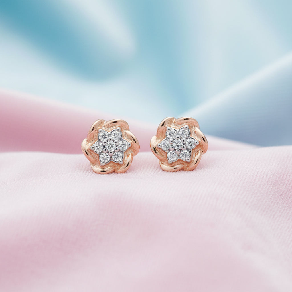 10K RG .10CTW DIAMOND FLOWER STUDS