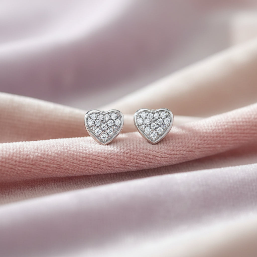 10K WG .10CTW DIAMOND PAVE HEART STUDS