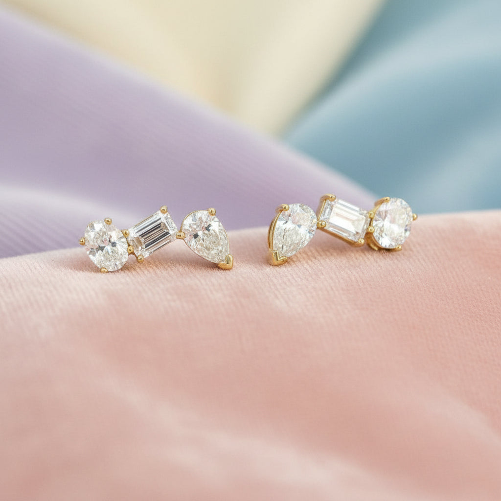 10K YG 0.50CTW VS,E-F OVAL LAB GROWN DIAMONDS, 0.50CTW VS,E-F EMERALD CUT LAB GROWN DIAMONDS & 0....