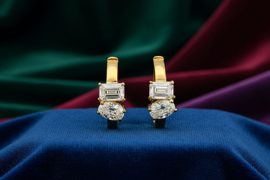 14K YG 1.00CTW VS,E-F EMREALD CUT LAB GROWN DIAMONDS WITH 1.00CTW VS,E-F OVAL LAB GROWN DIAMOND H...