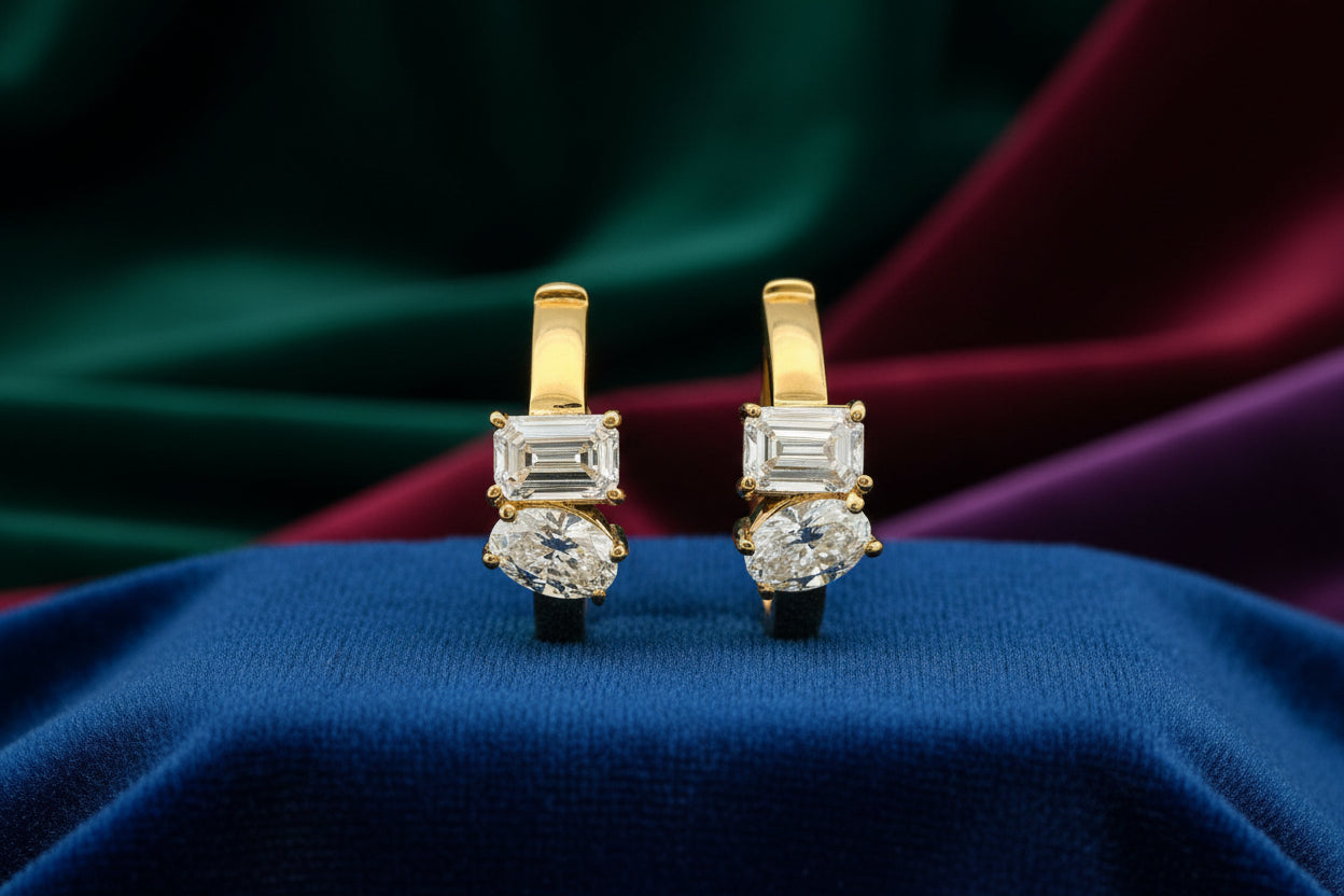 14K YG 1.00CTW VS,E-F EMREALD CUT LAB GROWN DIAMONDS WITH 1.00CTW VS,E-F OVAL LAB GROWN DIAMOND H...