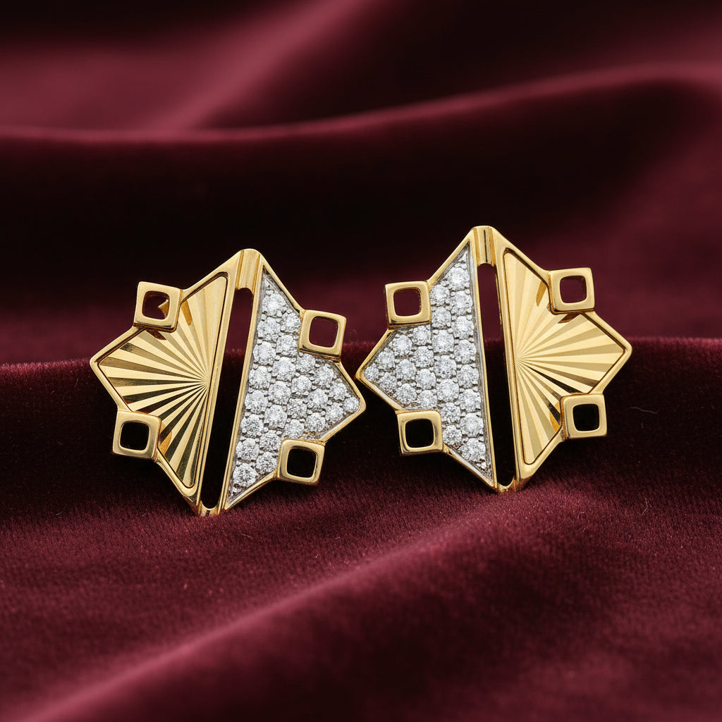 "BIRKS MUSE" 18K YG GUILLOCHE 0.21CTW DIAMOND STUD EARRINGS