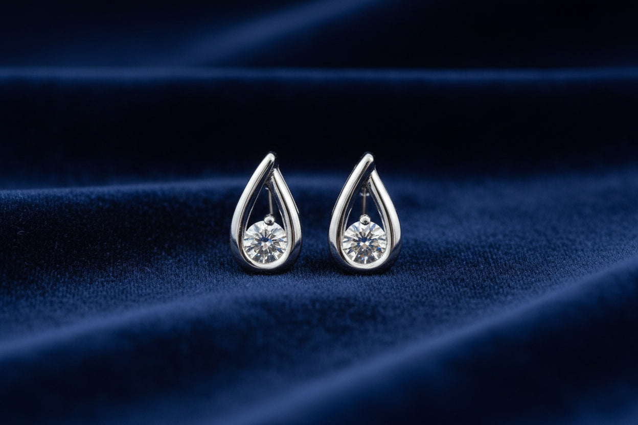 Sterling Silver 0.25ctw VS2,F BR Lab Grown Diamond Tear Drop Studs