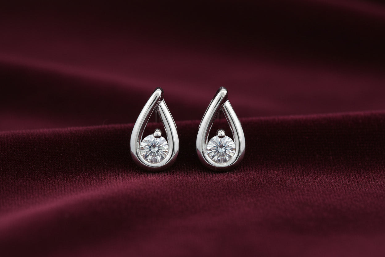 Sterling Silver 0.25ctw VS2,F BR Lab Grown Diamond Tear Drop Studs