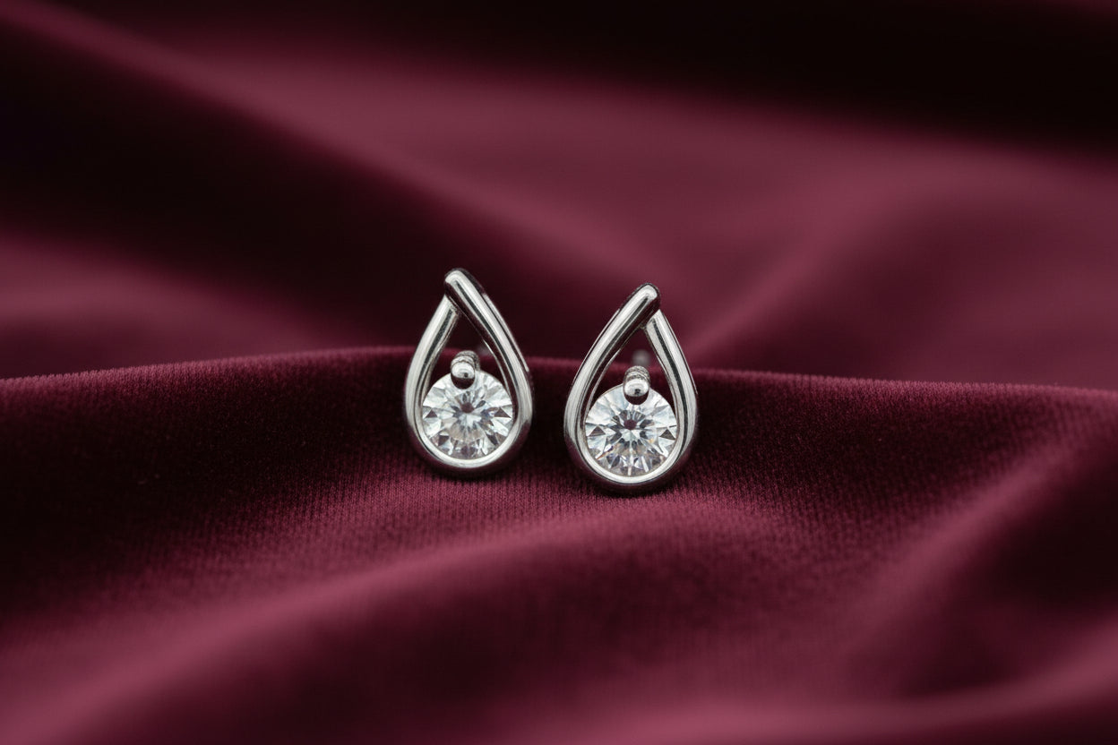 Sterling Silver 0.50ctw VS2,F BR Lab Grown Diamond Tear Drop Studs