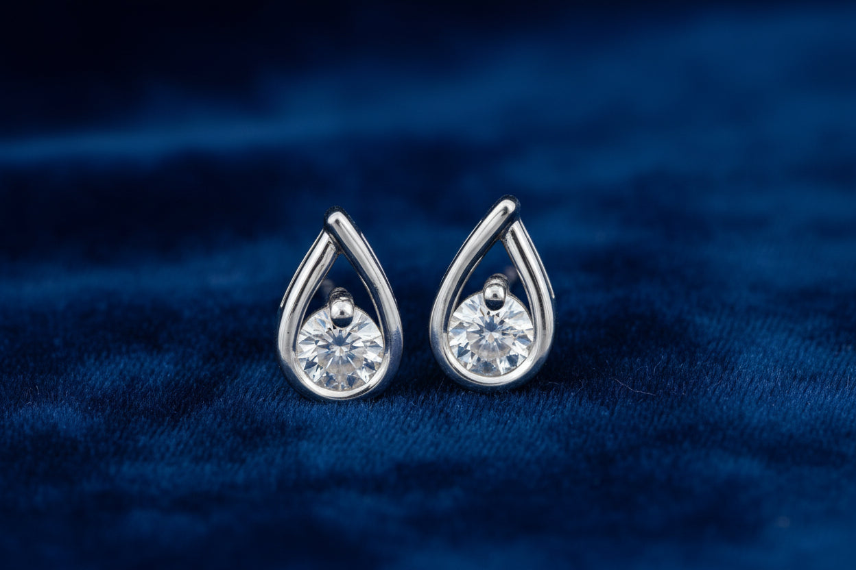 Sterling Silver 0.50ctw VS2,F BR Lab Grown Diamond Tear Drop Studs
