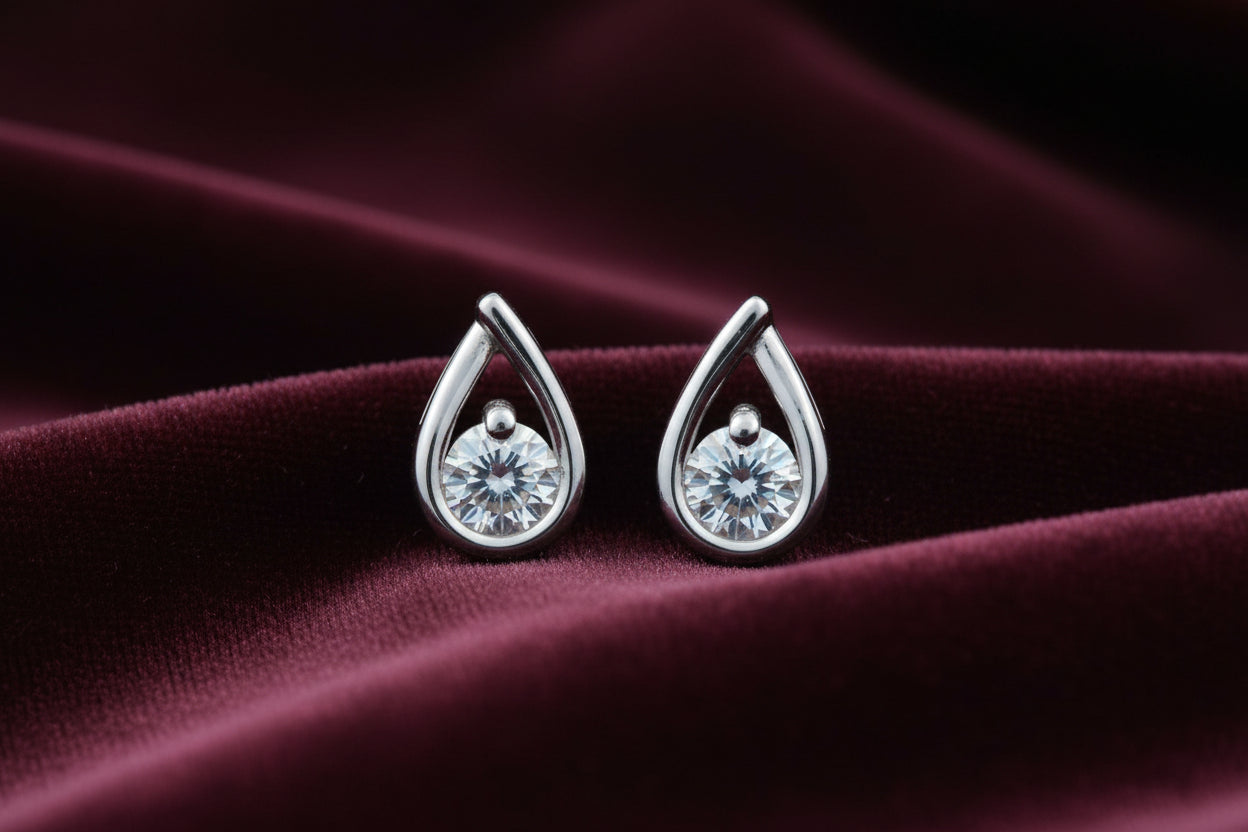 Sterling Silver 0.50ctw VS2,F BR Lab Grown Diamond Tear Drop Studs