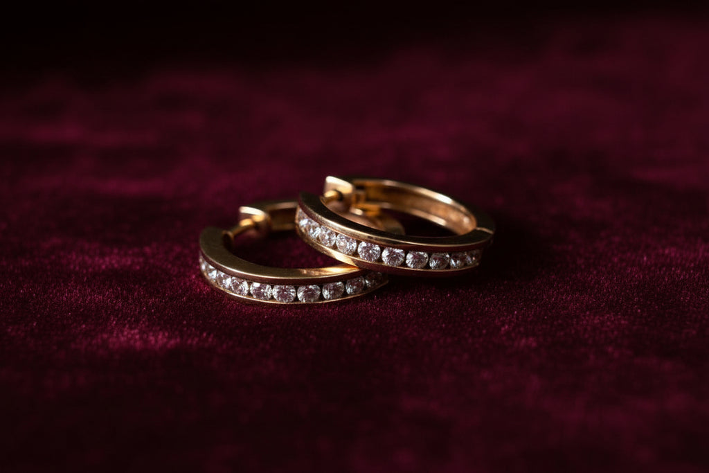 14K YG 0.75CTW DIA CHANNEL SET HOOPS