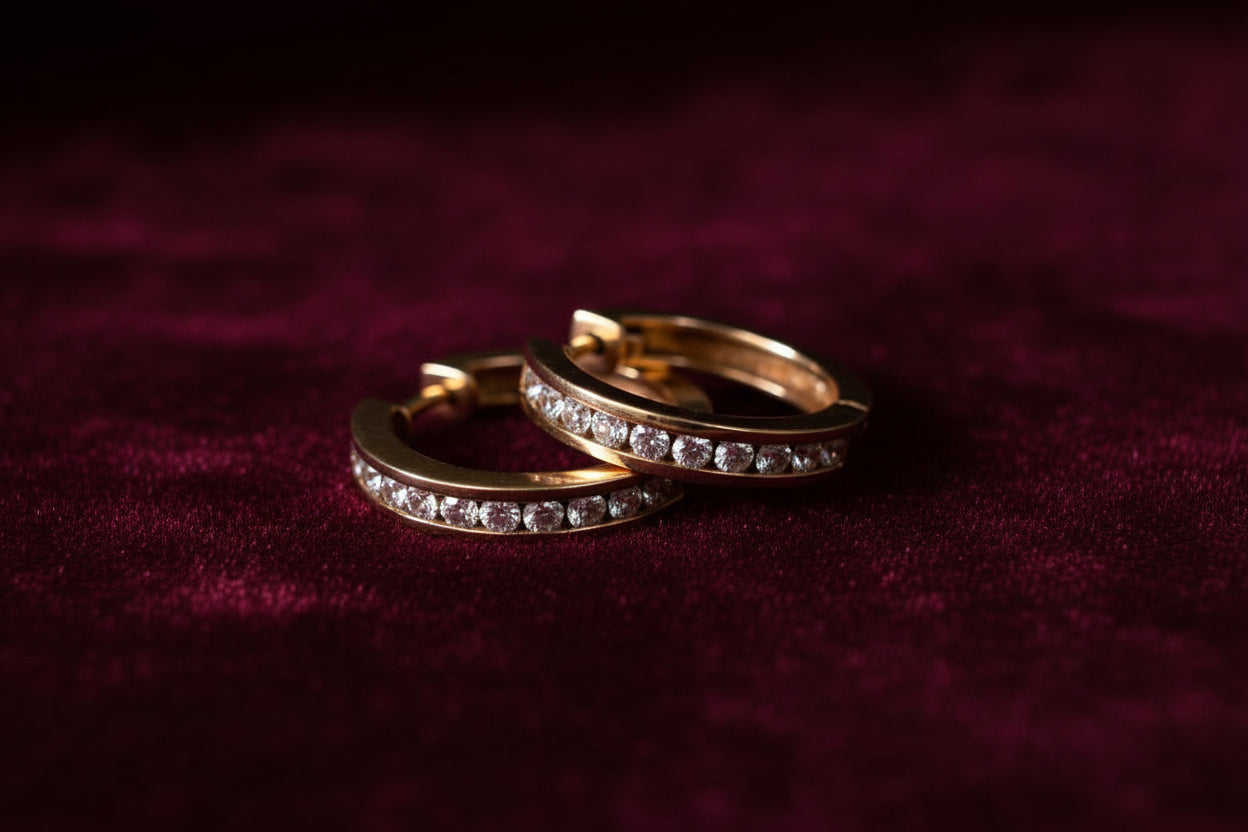 14K YG 0.75CTW DIA CHANNEL SET HOOPS