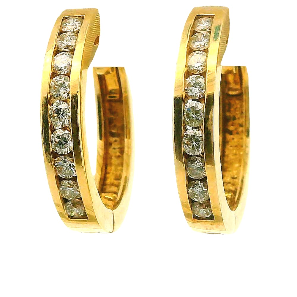 14K YG 0.75CTW DIA CHANNEL SET HOOPS