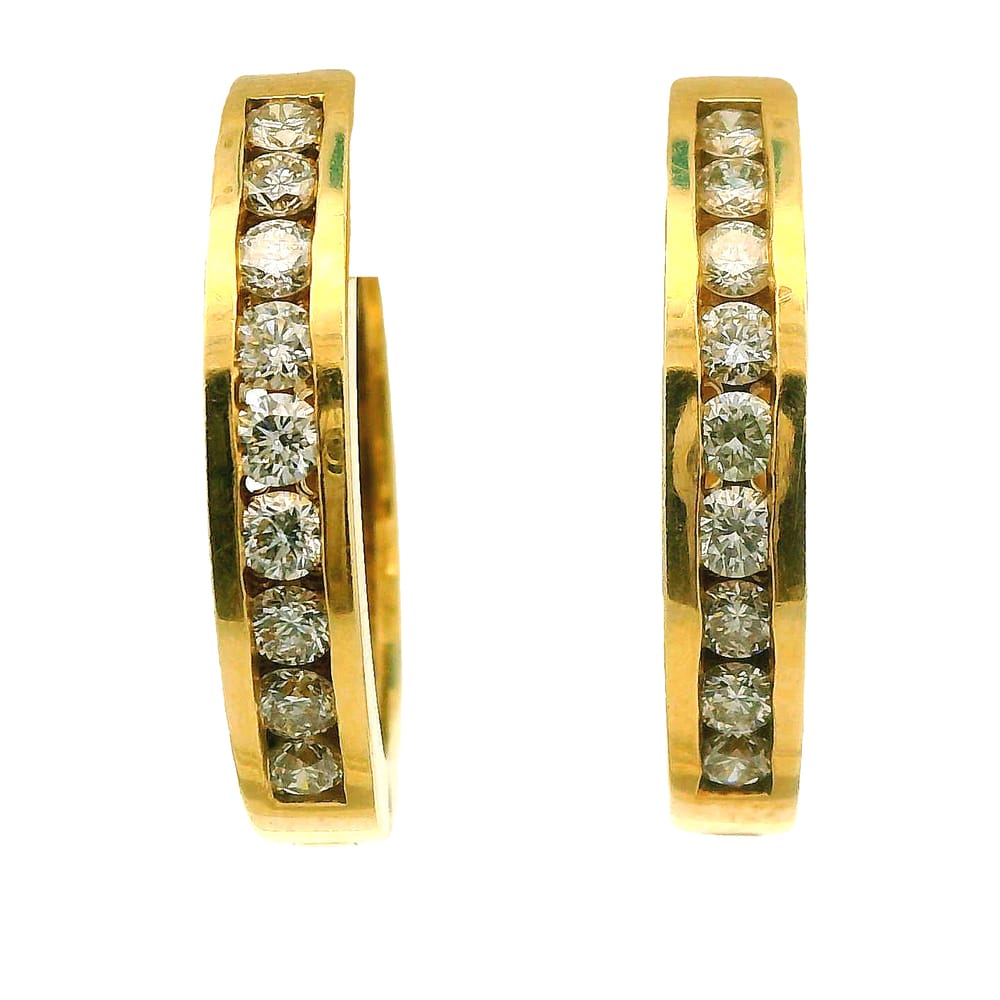 14K YG 0.75CTW DIA CHANNEL SET HOOPS