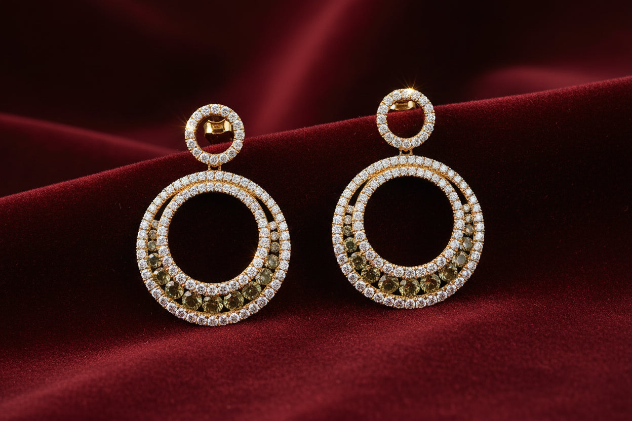 14K YG 0.33ctw Diamond & 0.64ctw Cognac Diamond Open Circle Earrings