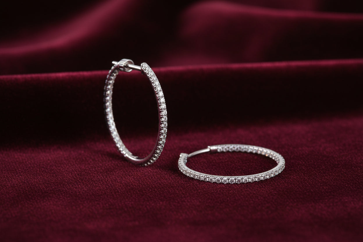 (S2203411) 14K WG 0.51CTW Diamond French Pave Inside Outside Hoops "Gabriel & Co"