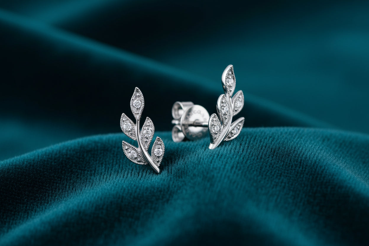(S2203385) 14K WG 0.08ctw SI Diamond Leaf Studs "Gabriel & Co."