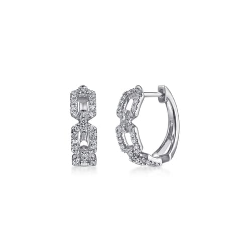 (S2203413) 14K White Gold Layered 10mm Diamond Huggies "Gabriel & Co"