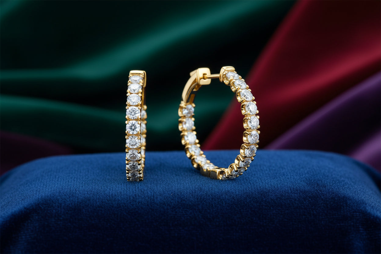 10K YG 3.00ctw VVS-VS,D-F Lab Grown Diamond Inside/Outside Hoops