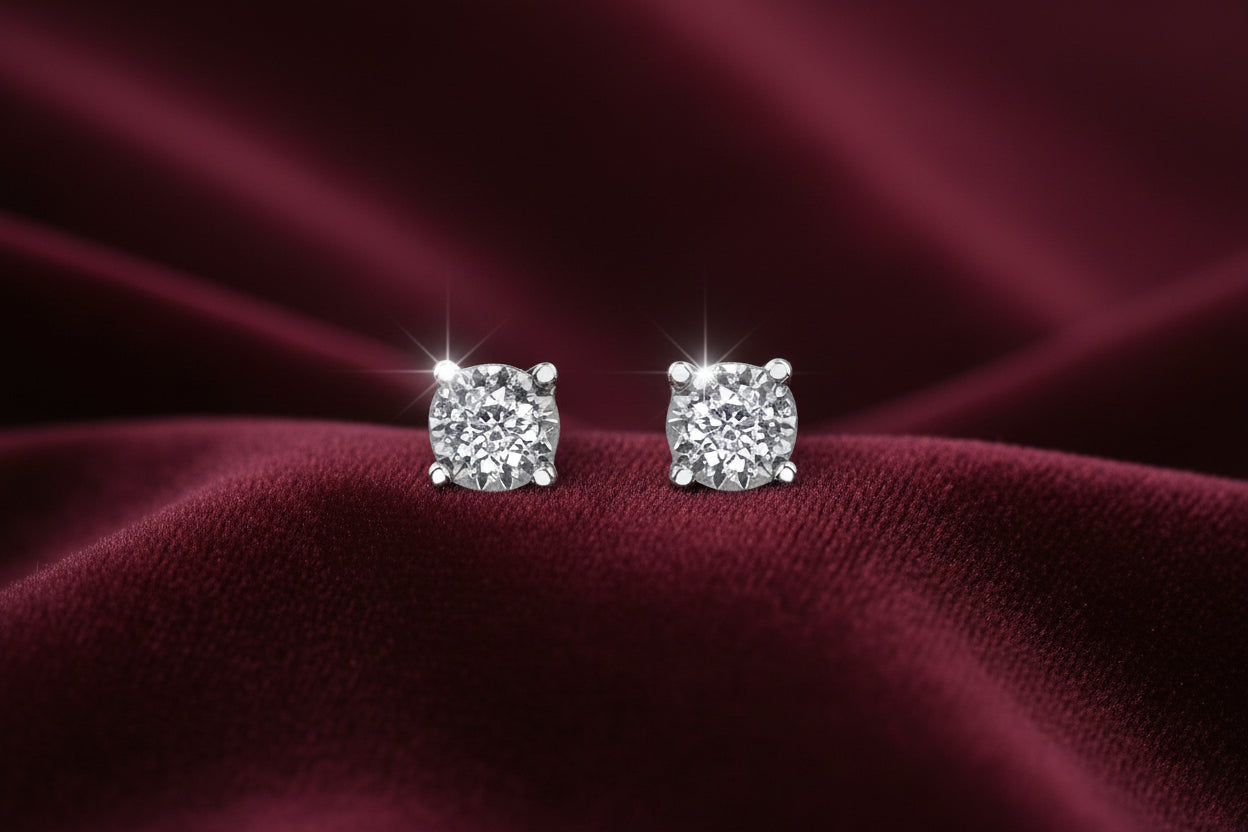 10K WG 0.05CTW Illusion Diamond Stud Earrings