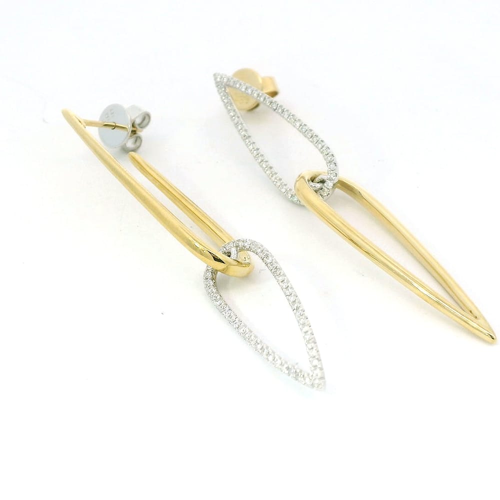 14K Yellow & white gold diamond reverse drop earrings
