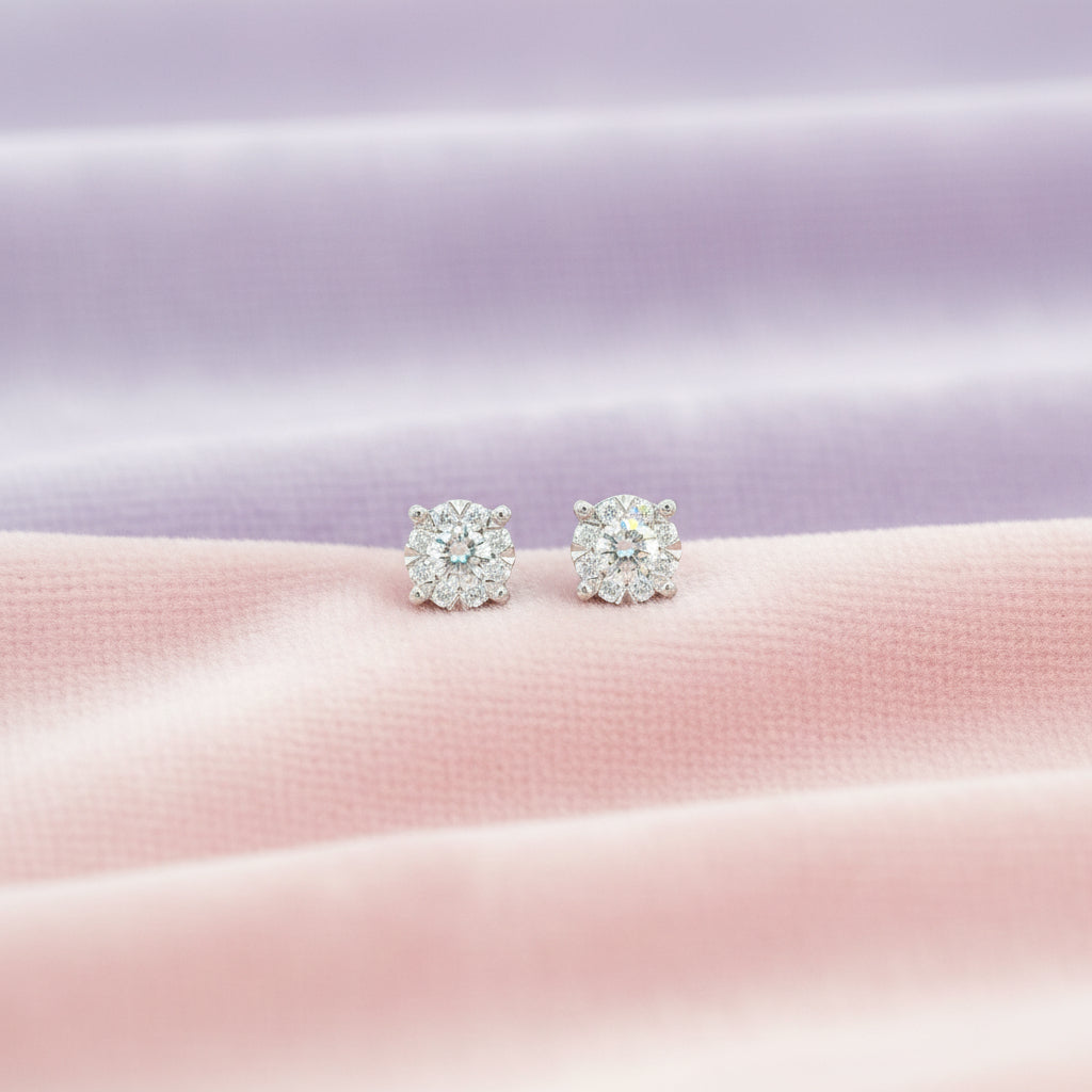 14K WG 0.25CTW Diamond Cluster Studs