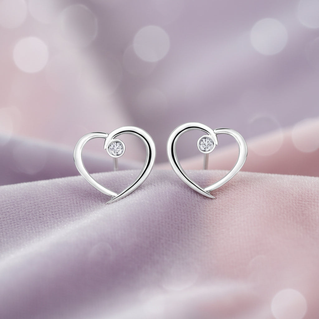 10K WG .04CTW DIAMOND HEART EARRINGS