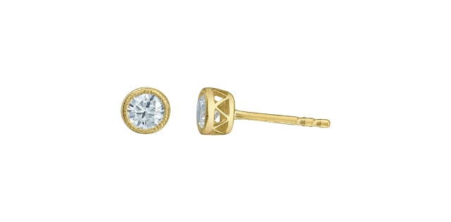 10K YG 0.40ctw VS,EF RB Lab Grown Diamond Miligrain Bezel Set Studs